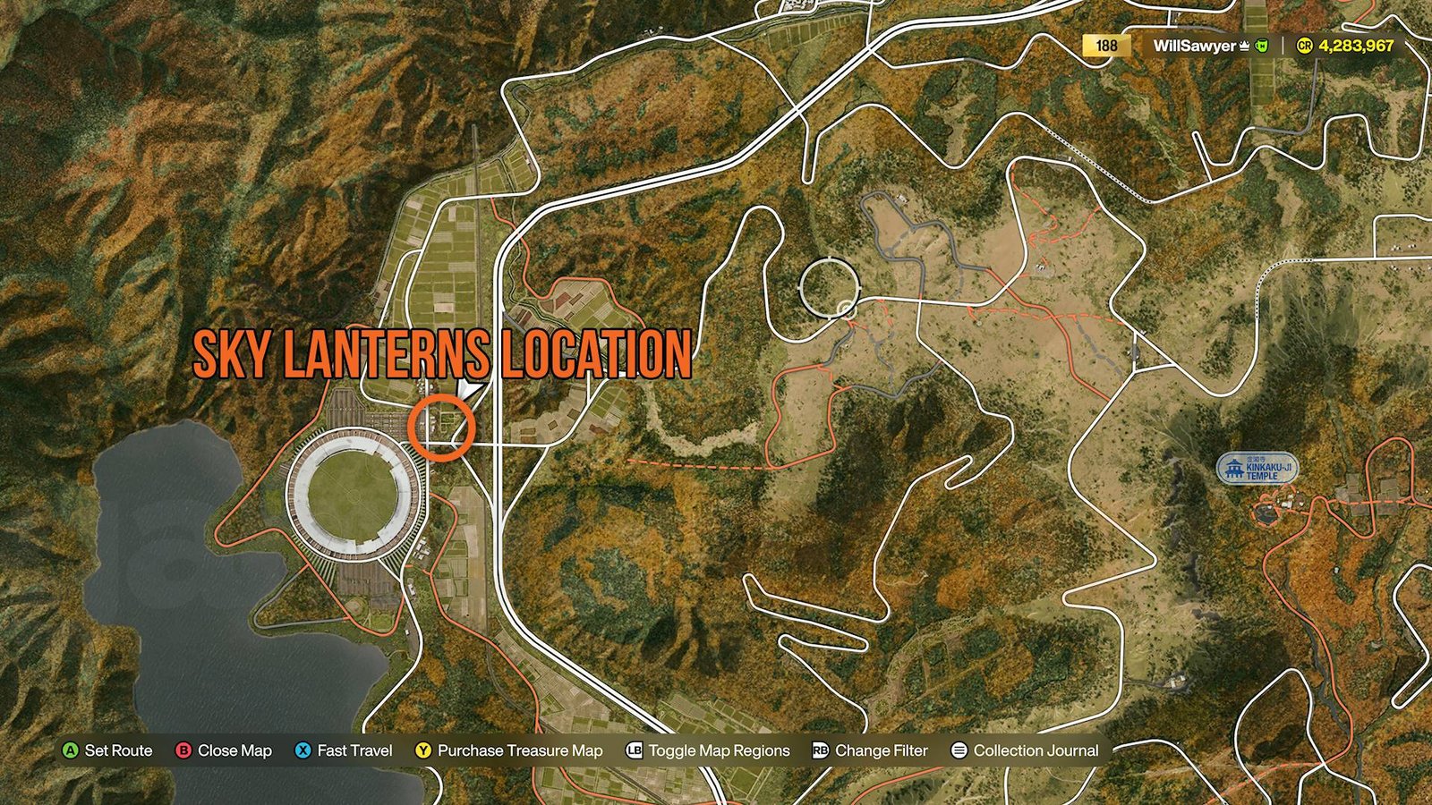 Forza Horizon 6 sky lanterns location near stadium marked on map