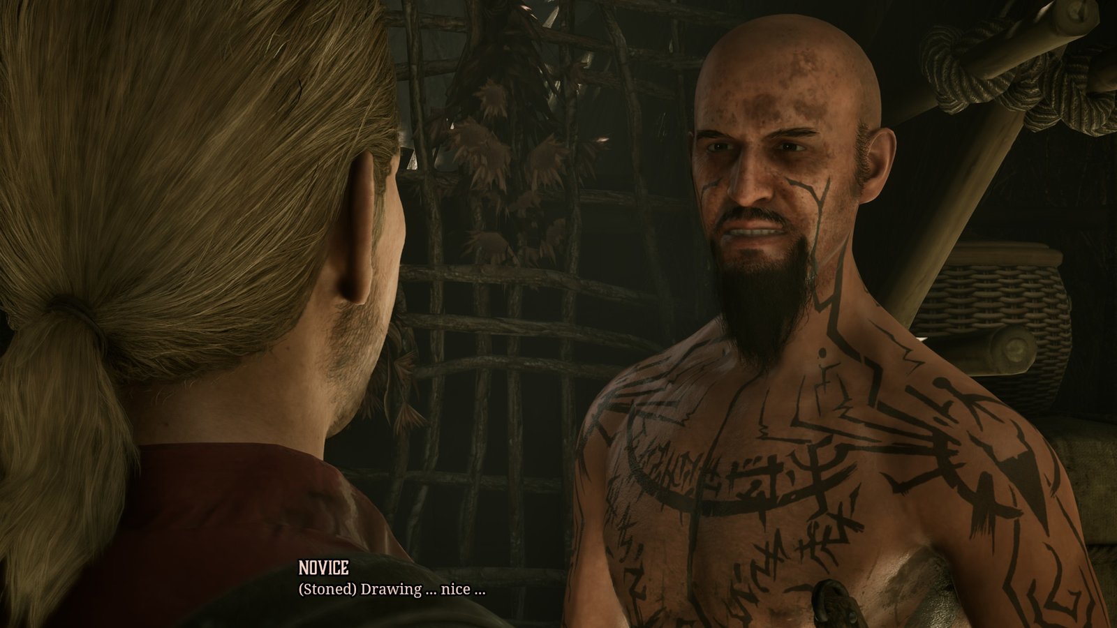 A stoned novice in the Swamp Camp in Gothic 1 Remake is blissed out
