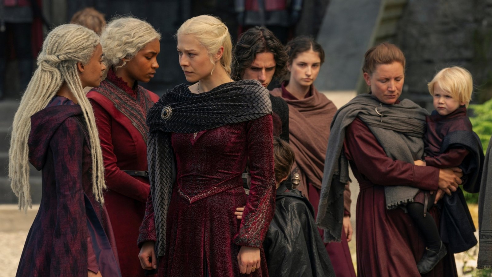 Phoebe Campbell, Bethany Antonia, and Emma D&rsquo;Arcy in House of the Dragon season 2