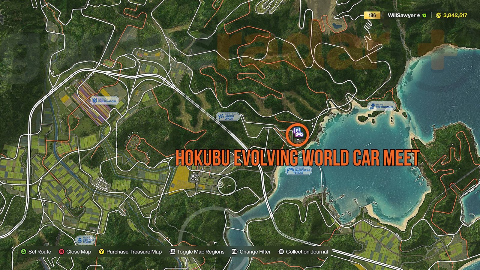 Forza Horizon 6 Hokubu Evolving World Car Meet marked on map