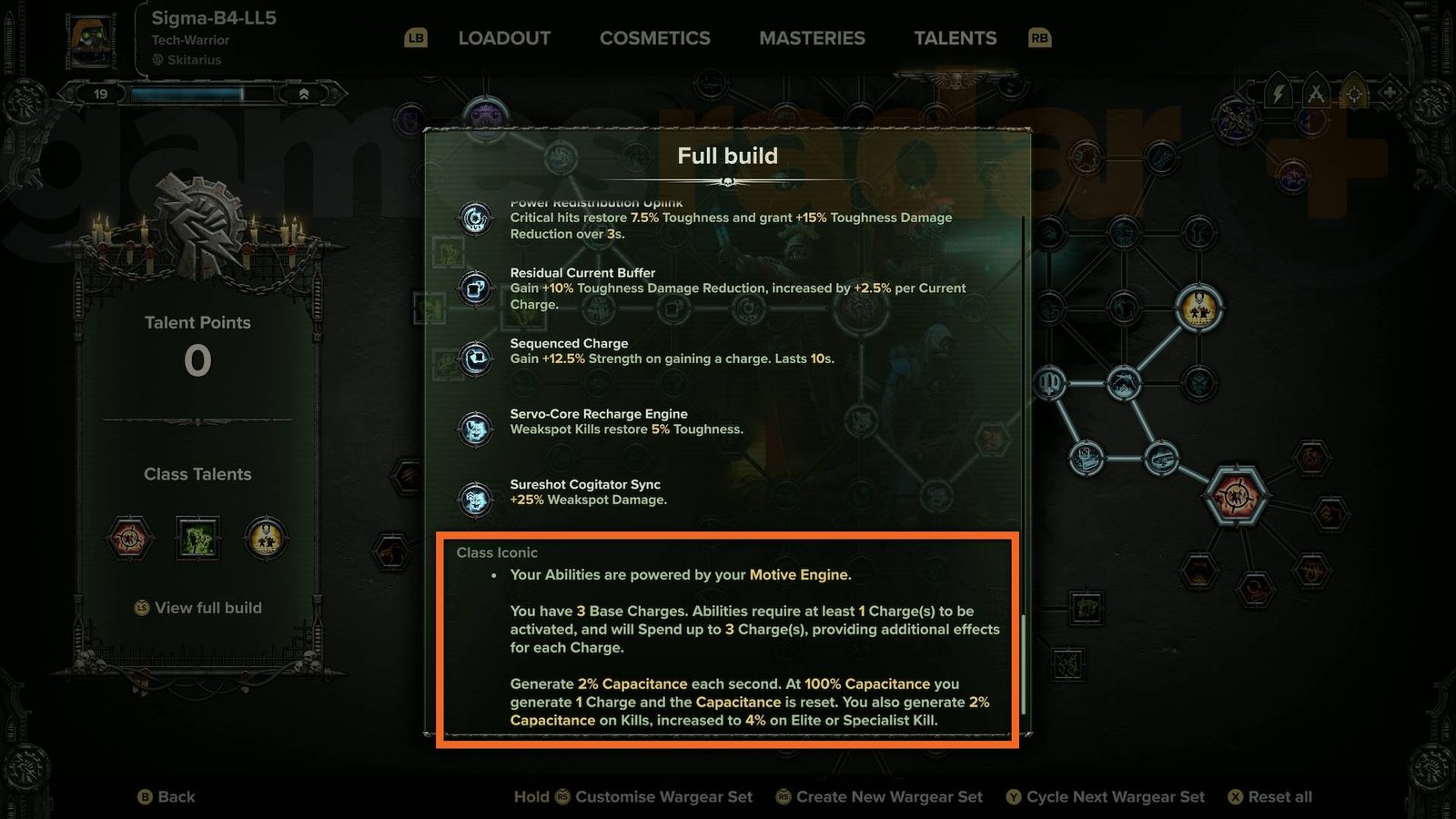 Darktide Skitarii Capacitance and Charges explained in Class Iconic build menu