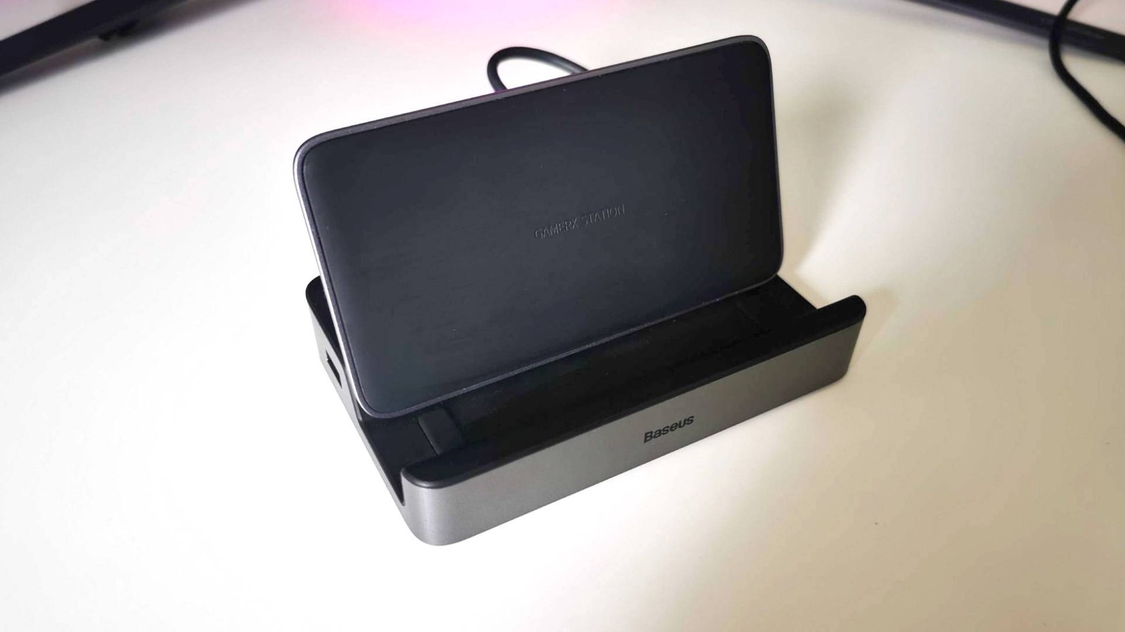 Baseus Steam Deck dock on white desk