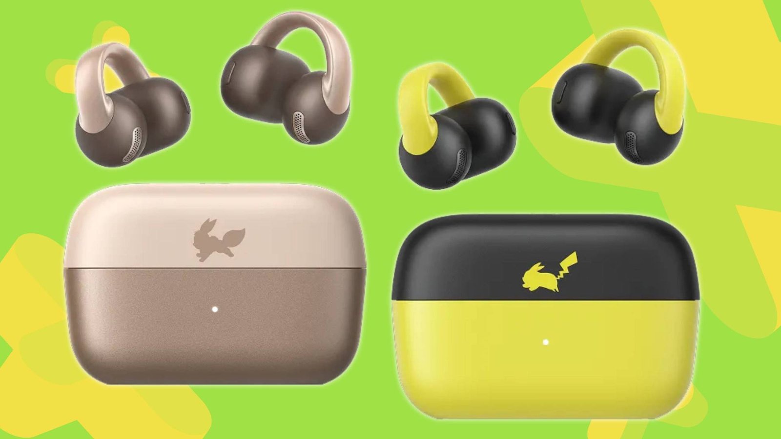 Image of the Anker Soundcore C50i Pokemon Pikachu and Eevee buds on a green GamesRadar+ background.
