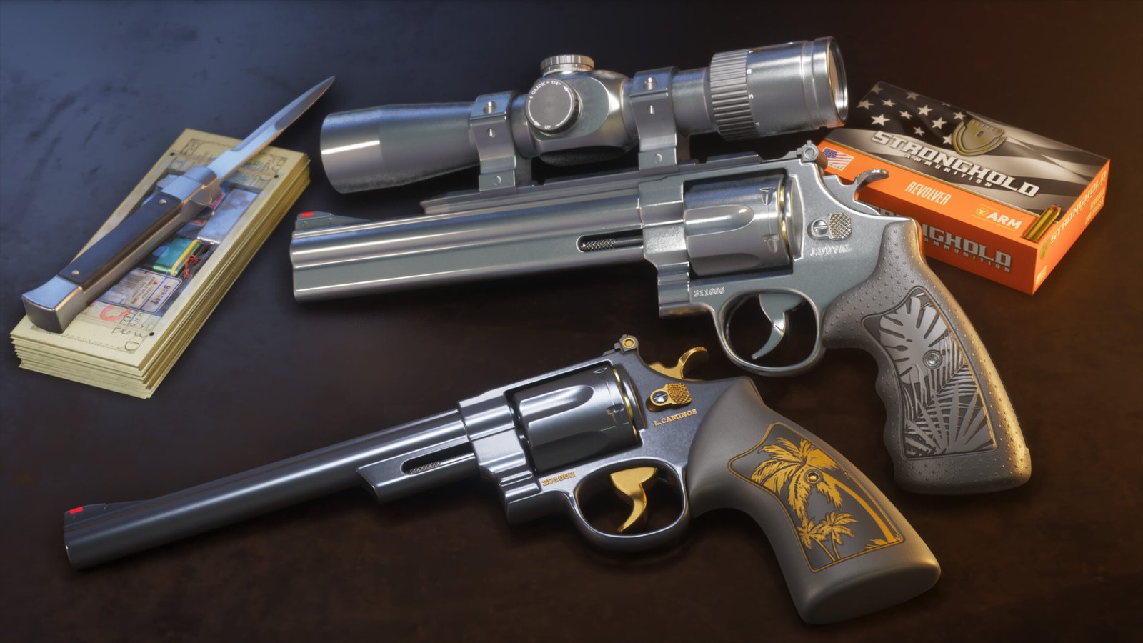 His and hers Hawk &amp; Little Morgan revolvers in GTA 6, personalized for Jason and Lucia