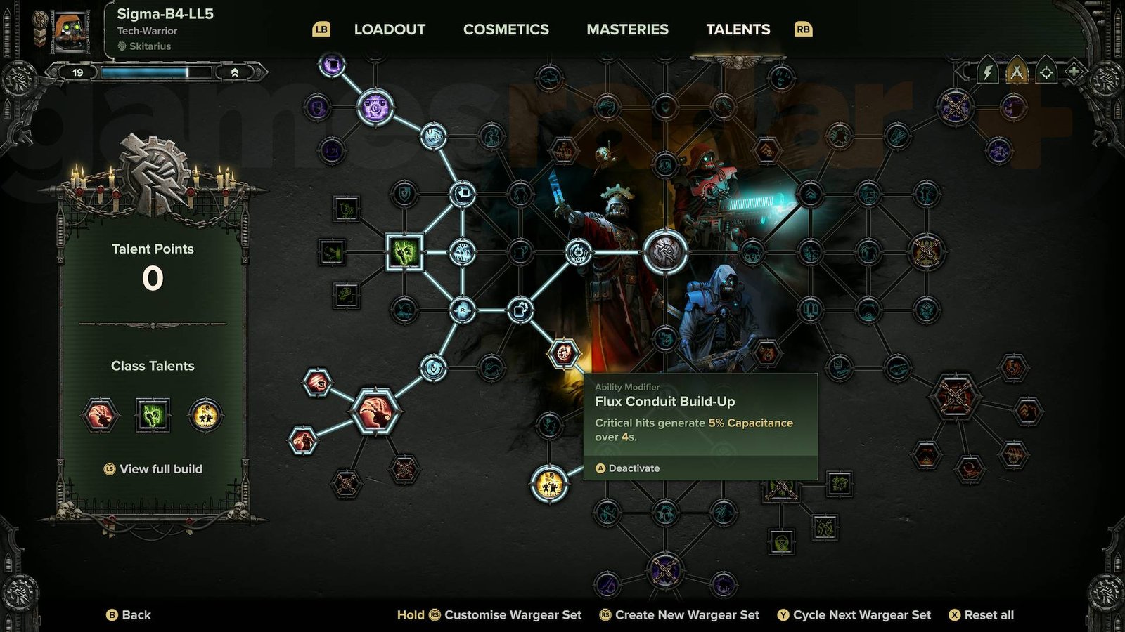 Darktide Skitarii talent tree Capacitance gained from critical hits via Flux Conduit Build-Up