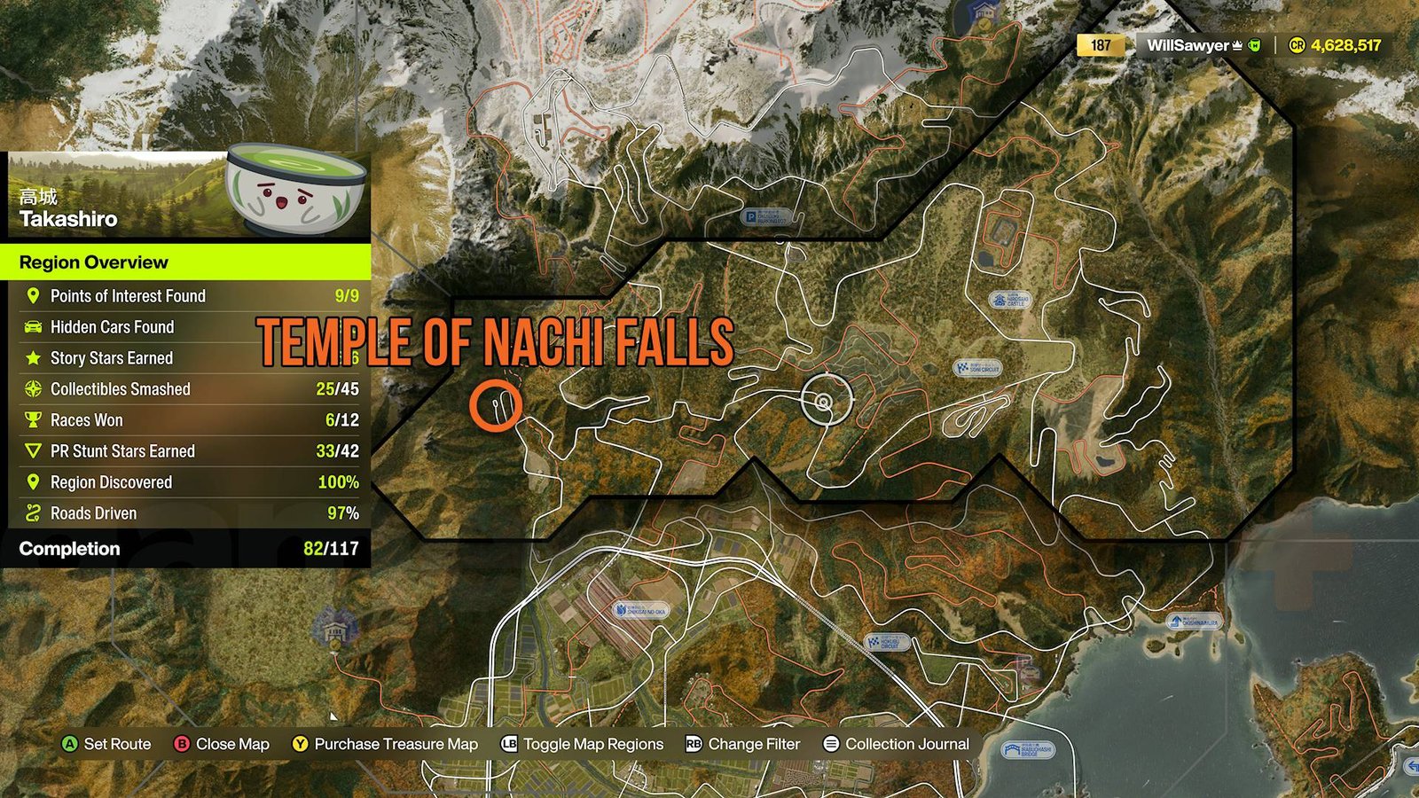 Forza Horizon 6 Temple of Nachi Falls marked on the in-game map