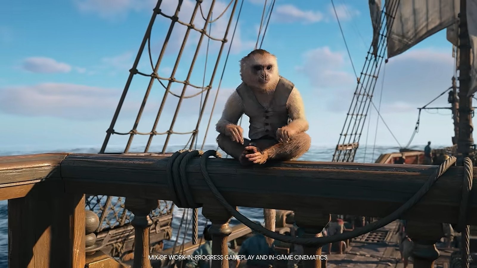 A monkey on a ship, one of the new Assassin's Creed Black Flag Resynced Pets