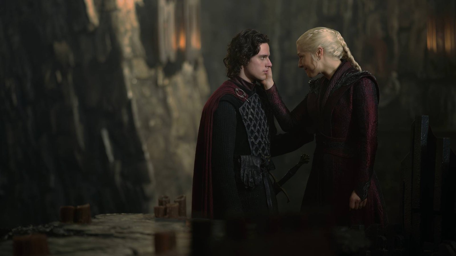 Harry Collett as Jacaerys Velaryon and Emma D'Arcy as Rhaenyra Targaryen