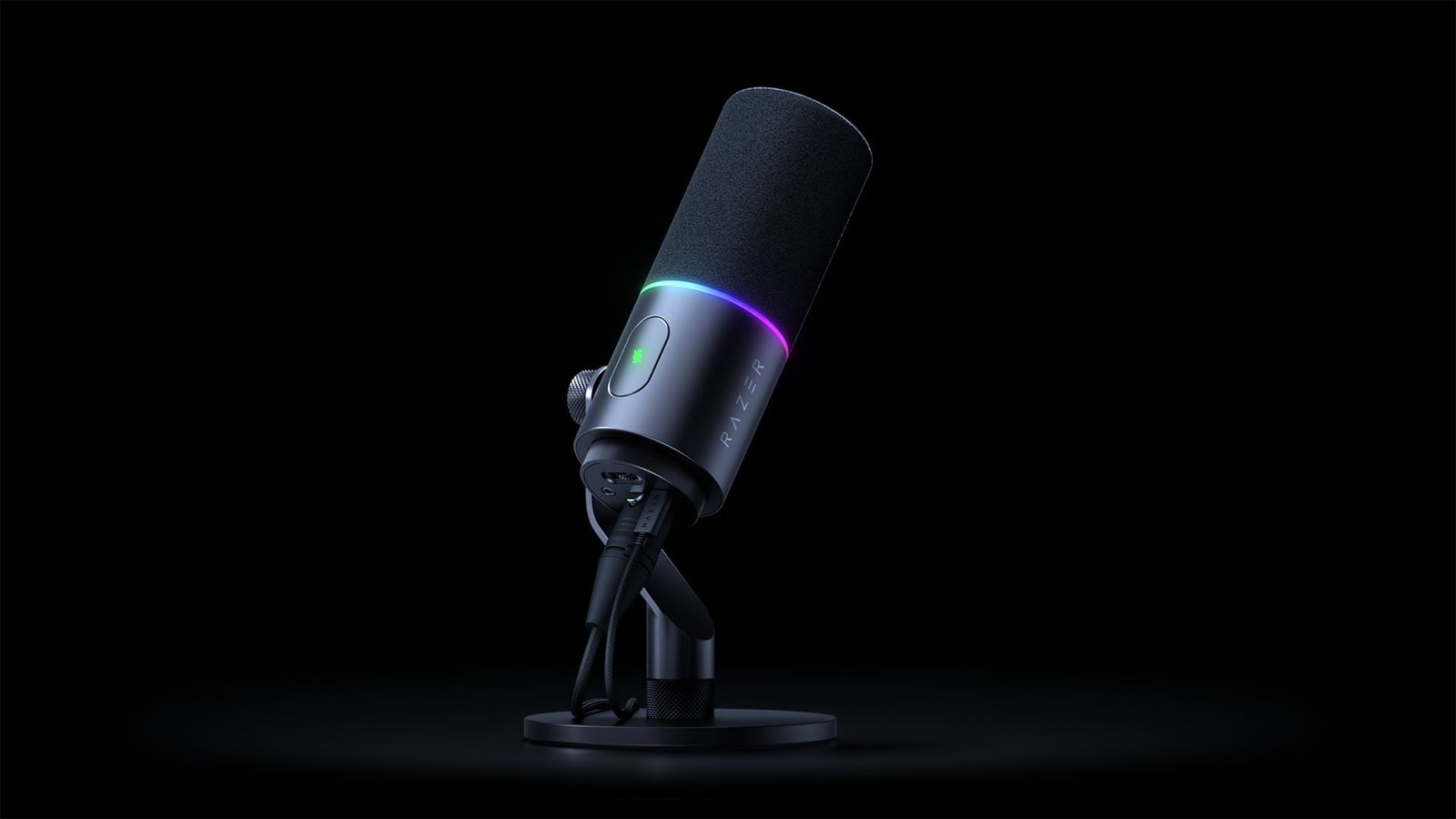 The Razer Seiren V3 Pro on a black background