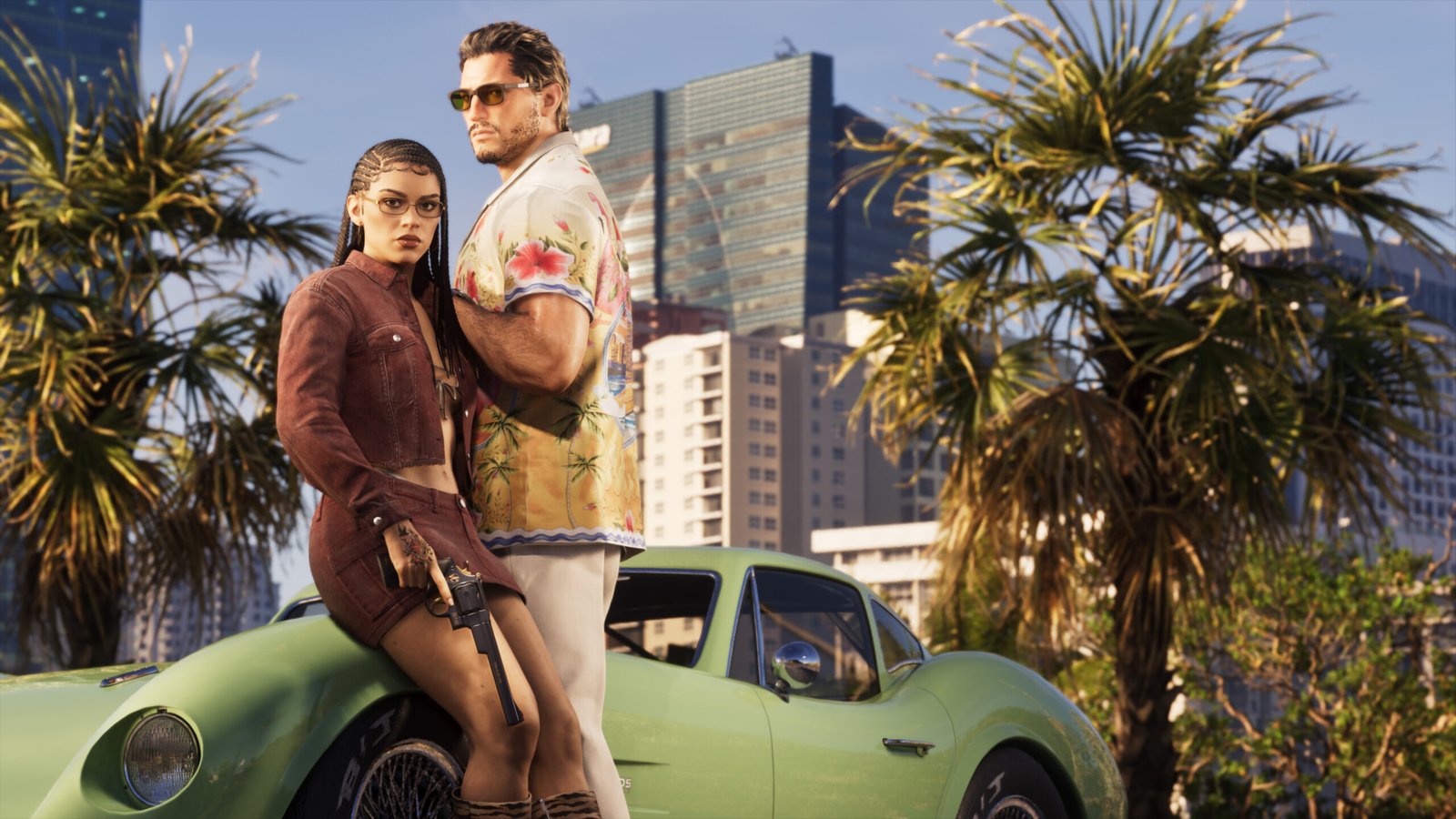 Key art for the GTA 6 Ultimate Edition, showing Lucia holding her personalized Hawk &amp; Little Morgan revolver