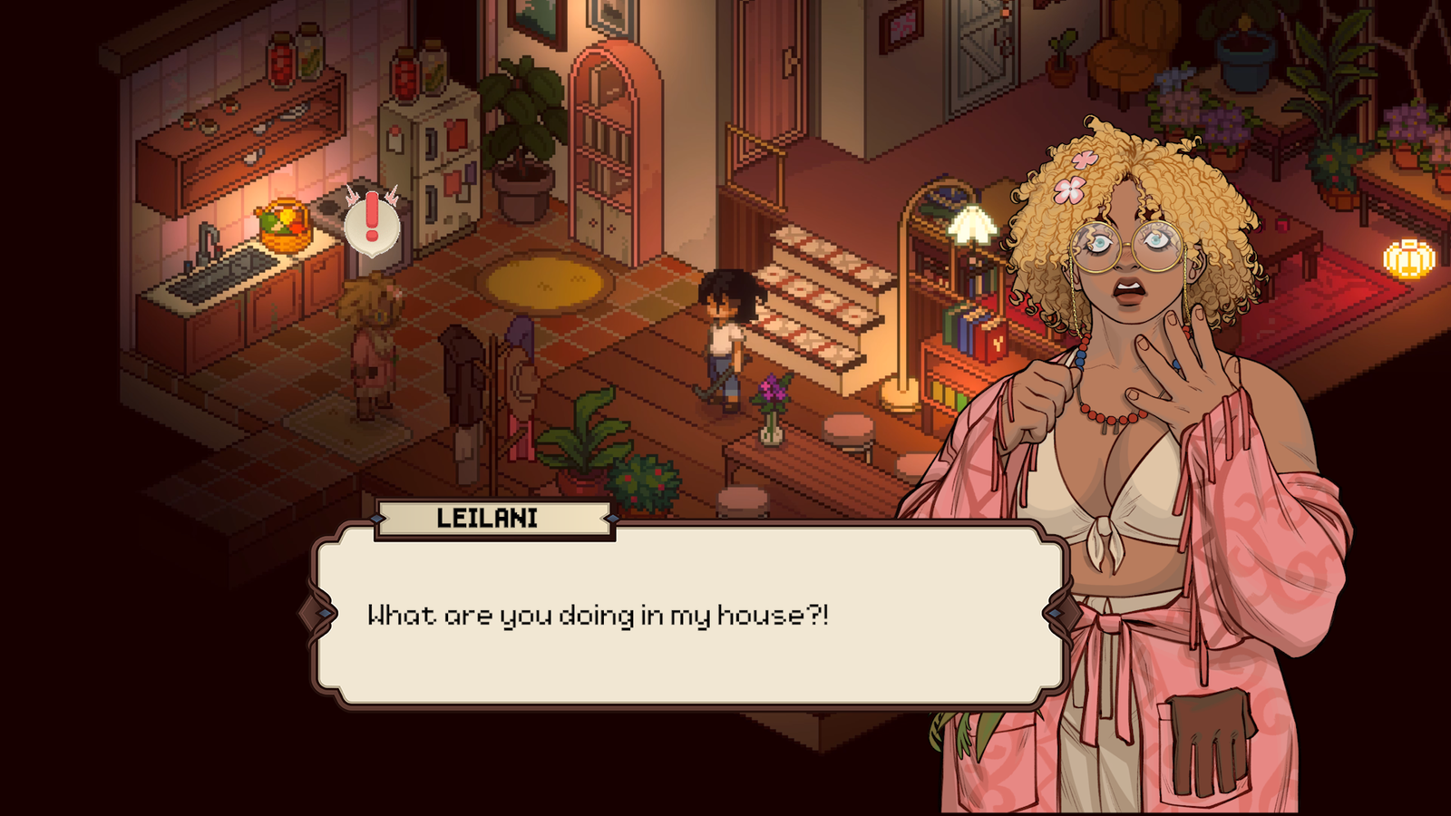 A woman exclaims "What are you doing in my house?!"