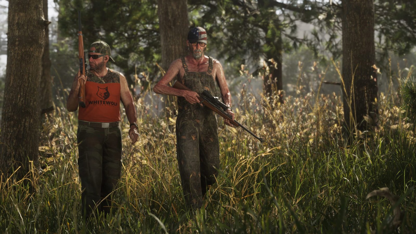 Close-up of a pair of hunters walking through Mount Kalaga National Park carrying Remington 700-inspired Bolt-action Sniper Rifles