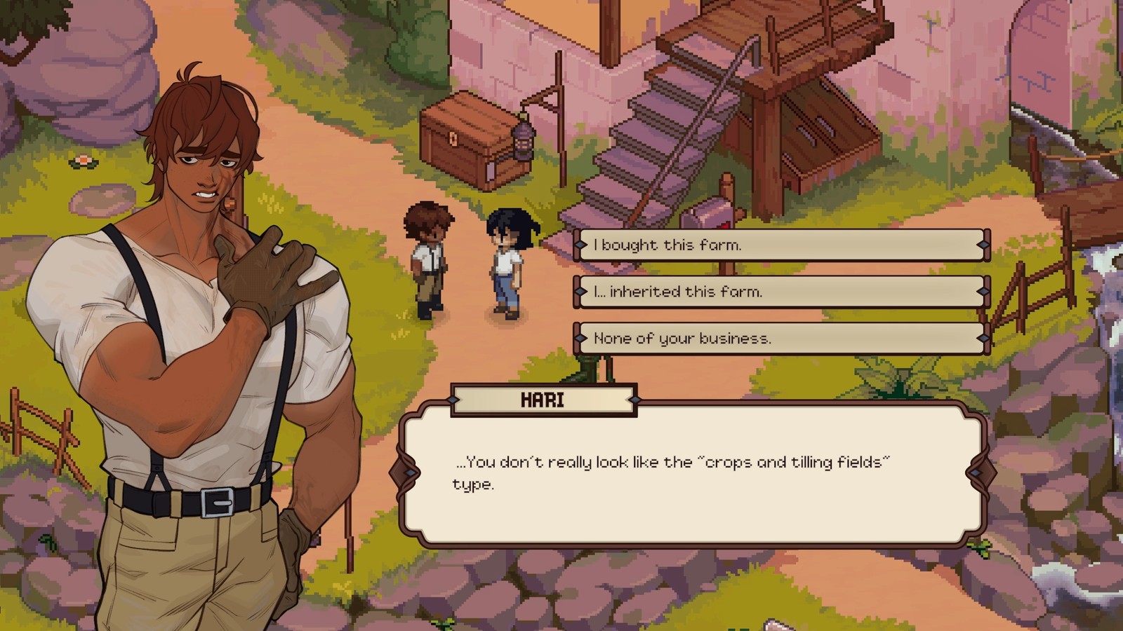 Grave Seasons protagonist is confronted about not looking like a farmer by neighbor