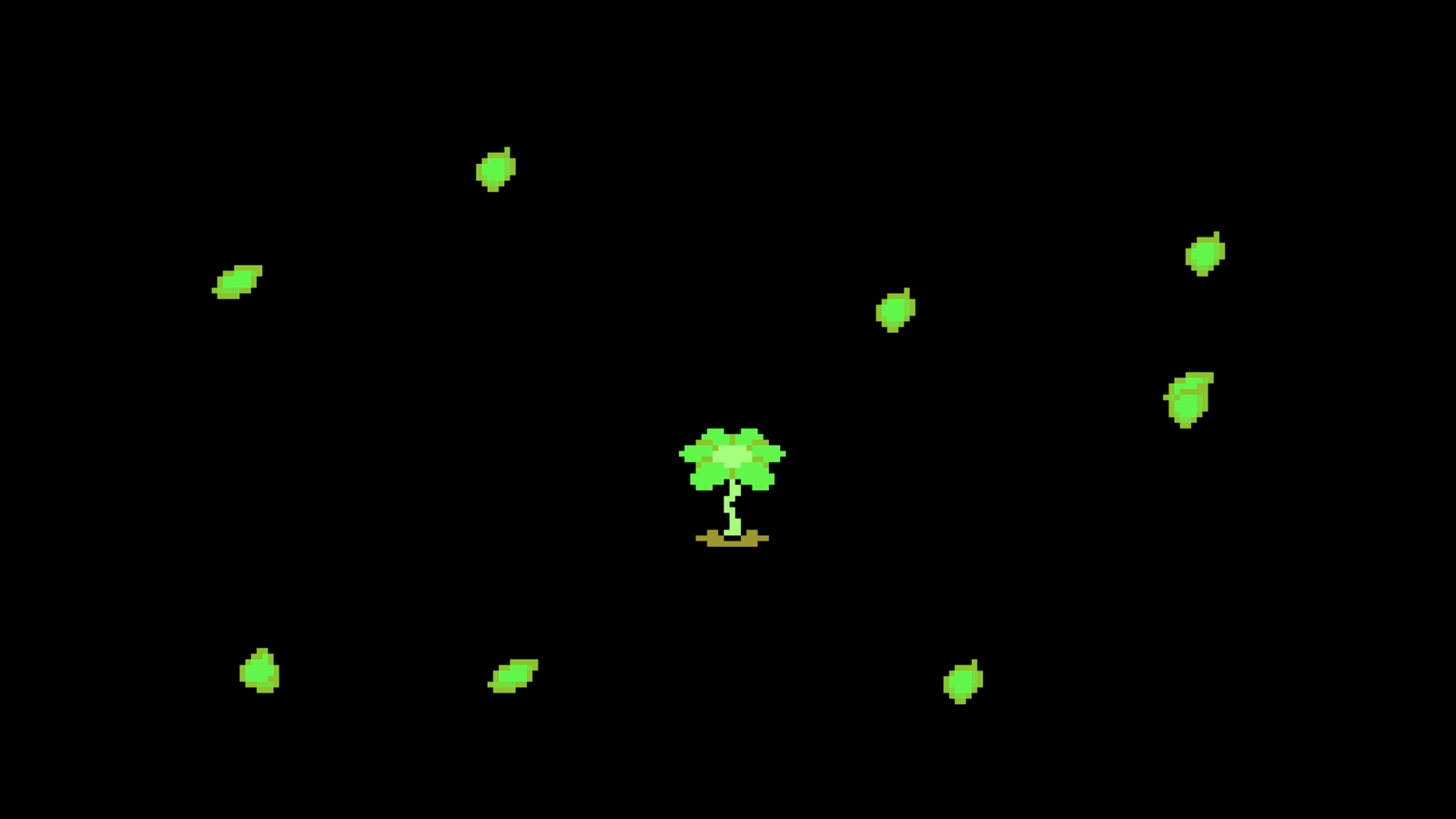 Green petals fly around a green flower