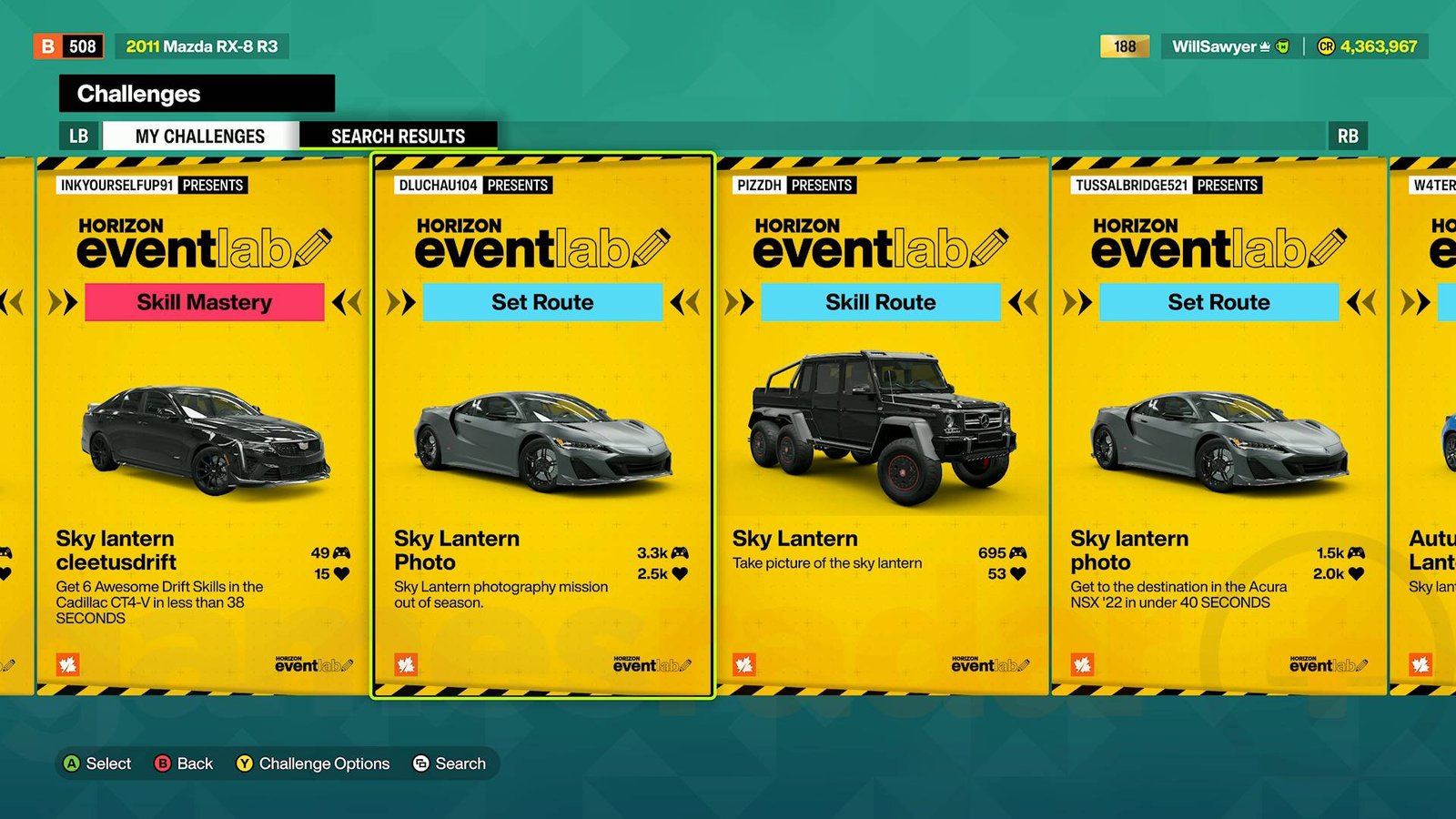 Forza Horizon 6 sky lantern challenges in EventLab menu