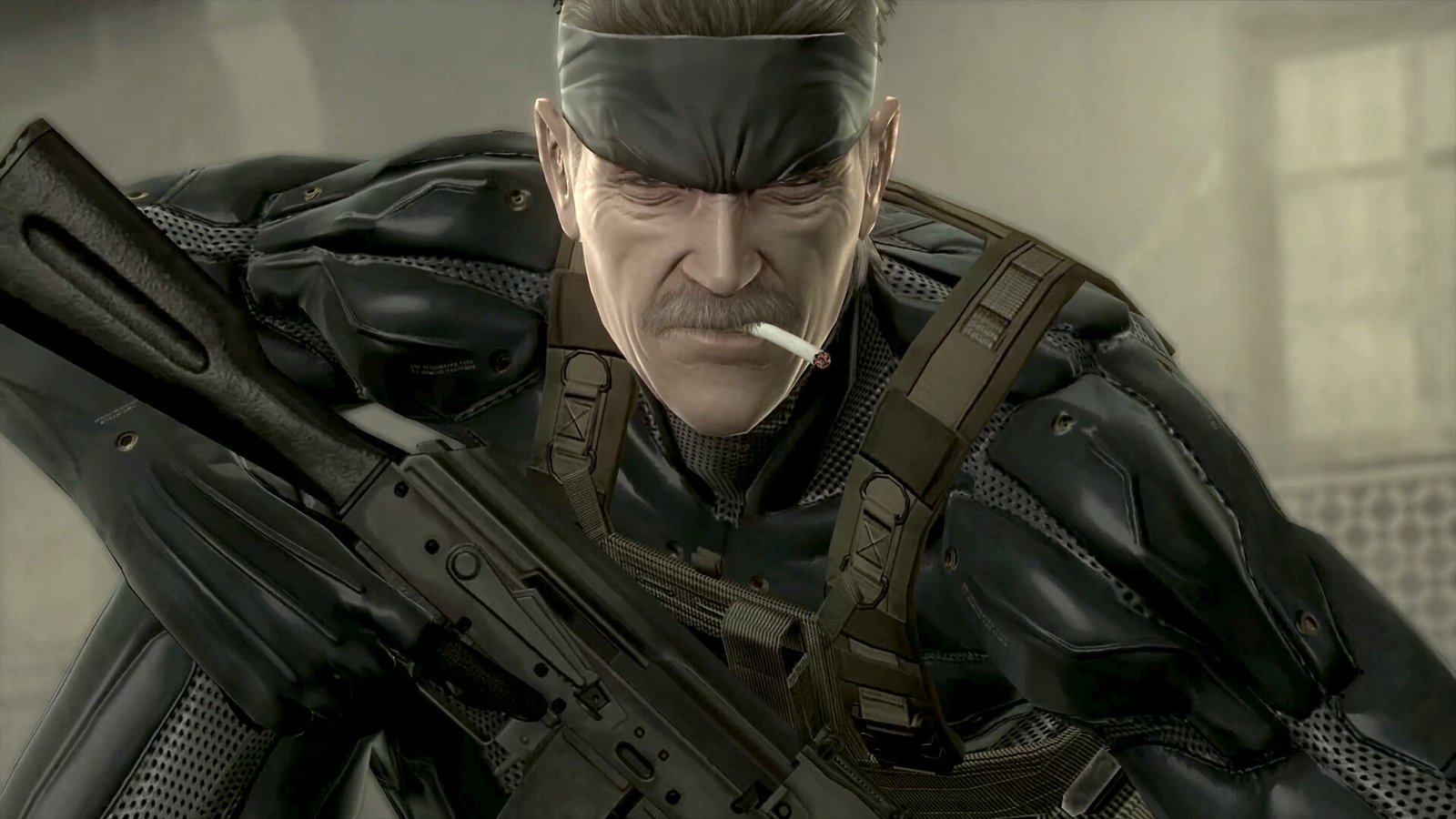 Metal Gear Solid 4 screenshot showing a closeup of snake