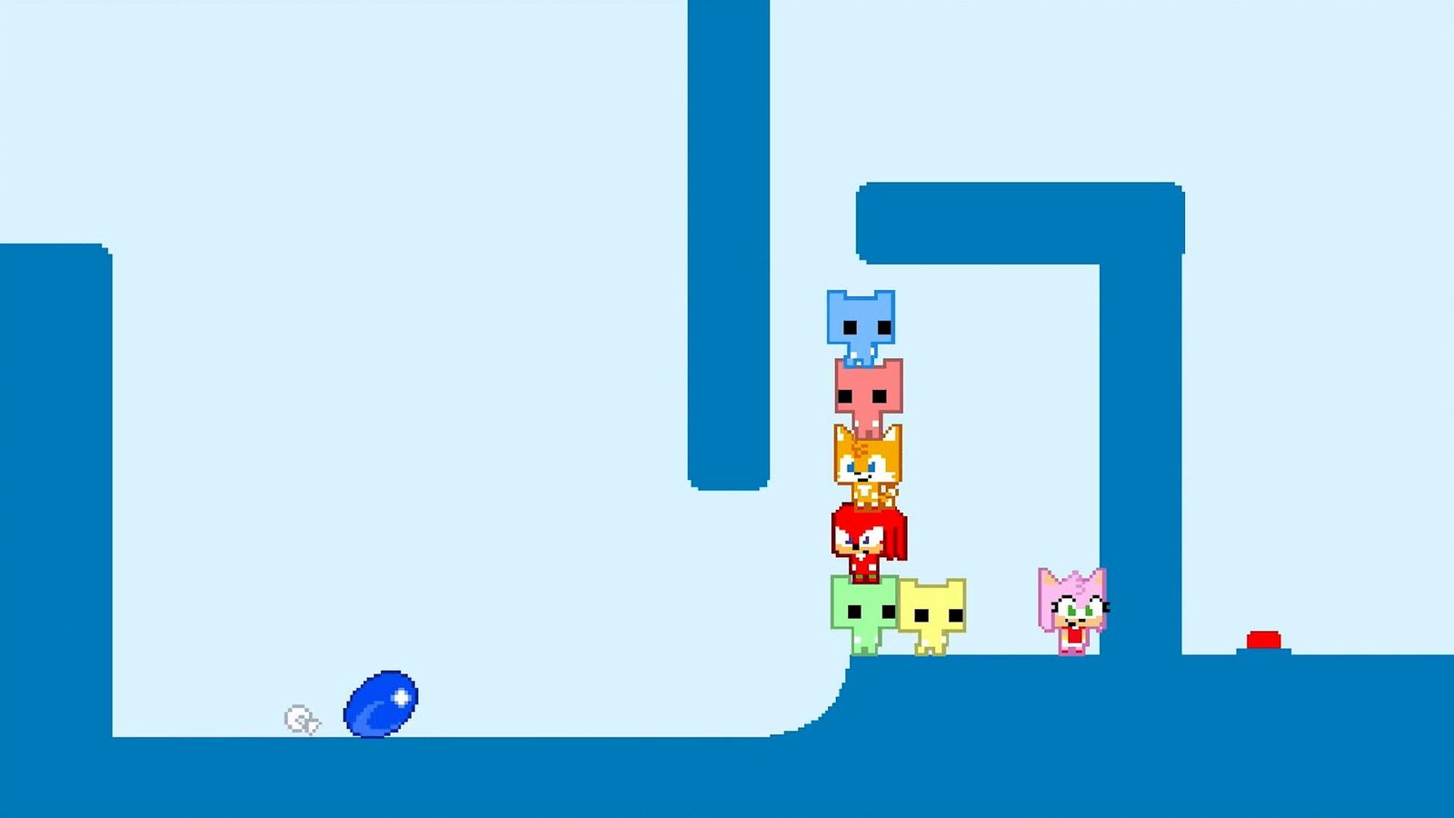 Sonic charges a Spin Dash in a Sonic Pico Park screenshot