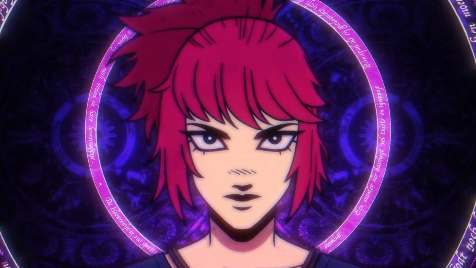 Demonschool girl with dark pink hair