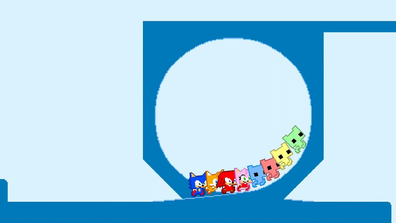 Sonic and others cross a loop in a Sonic Pico Park screenshot