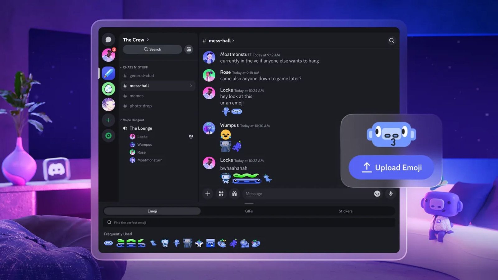A reveal image of the native Discord app running on a Quest headset